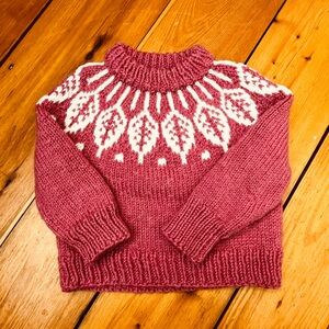 Handmade Knit Baby 6-12mo Sweater Fair Isle Nordic Cotton Wool Cottagecore Cozy